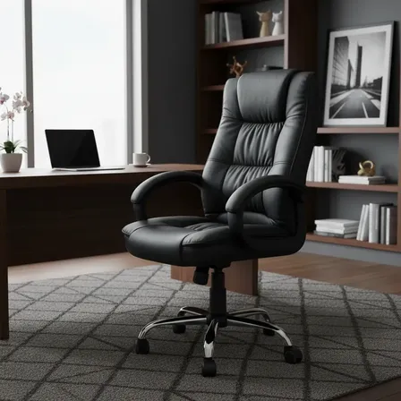 Cadeira Escritório Presidente Executiva Ergonômica Premium Preto Couro Sintético
