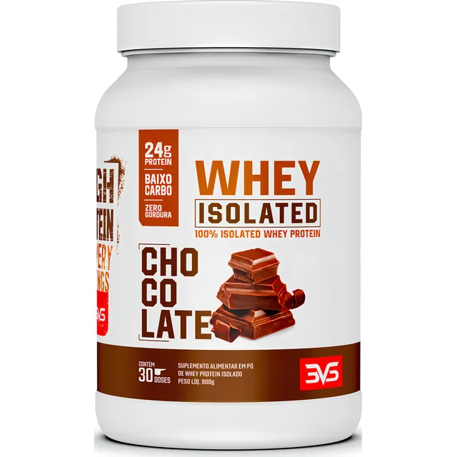 100% Whey Protein Isolado 900g Sabor: Chocolate - Proteína 100% Pura Adoçado Naturalmente Com Estévia - 3vs Nutrition