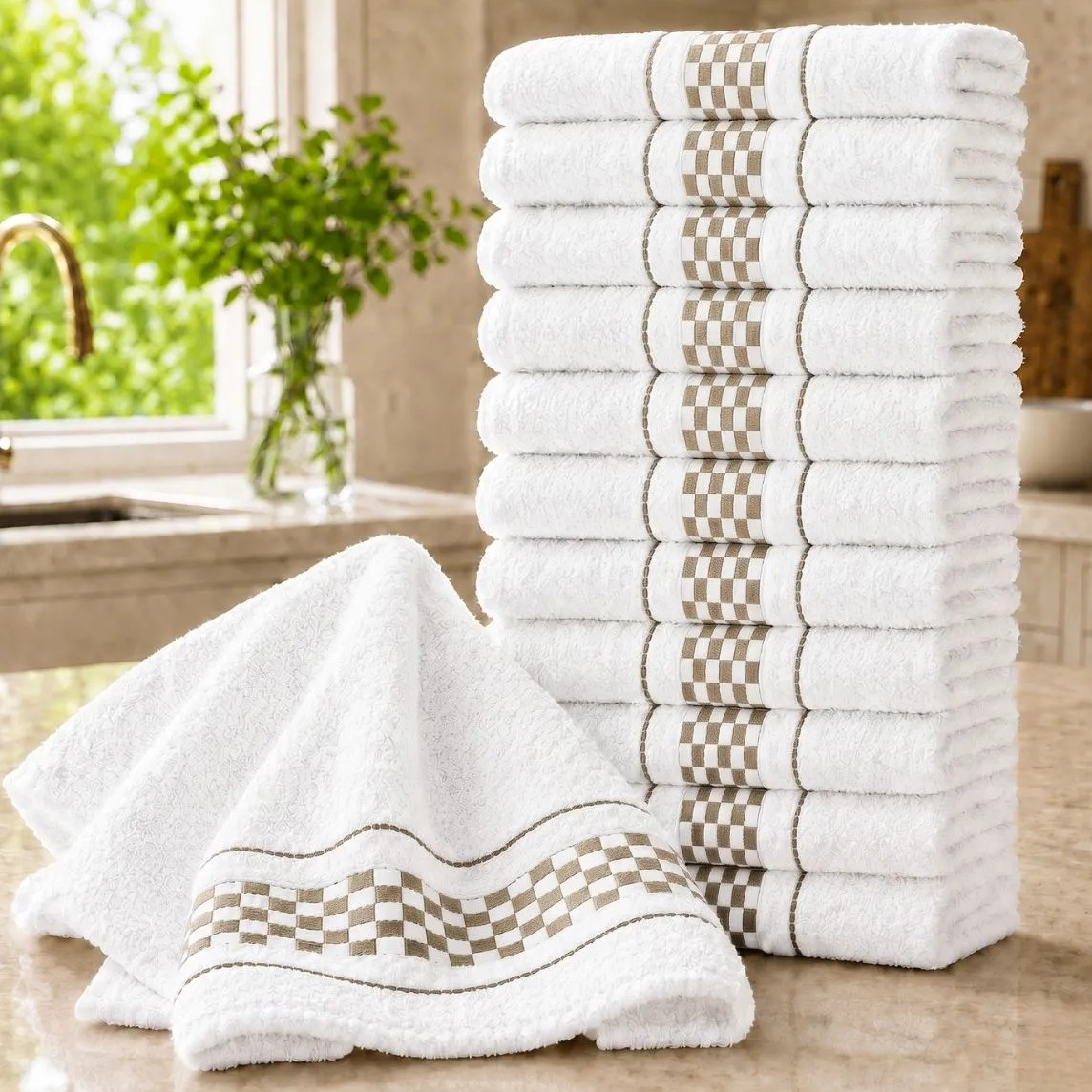 Kit 10 Panos De Prato Atoalhados Premium Alta Absorção Bege Kit 10 Panos De Prato Atoalhados Premium Alta Absorção Bege