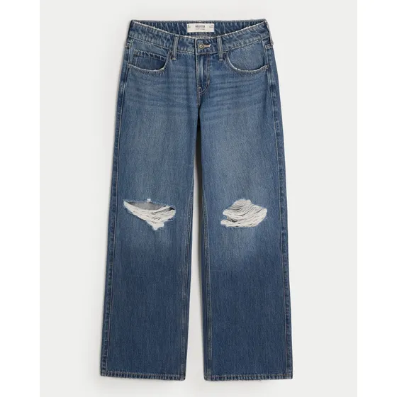 Jeans Hollister Holgados De Tiro Bajo Rasgado Con Lavado