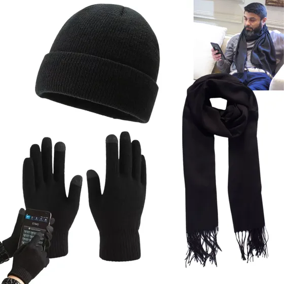 Kit Frio Touca Gorro + Luva Touch Celular + Cachecol Echarpe