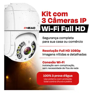 Kit 3 CĂąmeras Ip Wifi Externa Rhead Sc-b25 Full Hd 1080p 100% Prova DĂĄgua Cor Branco Kit 3 CĂąmeras Ip Wifi Externa Rhead Sc-b25 Full Hd 1080p 100% Prova DĂĄgua Cor Branco