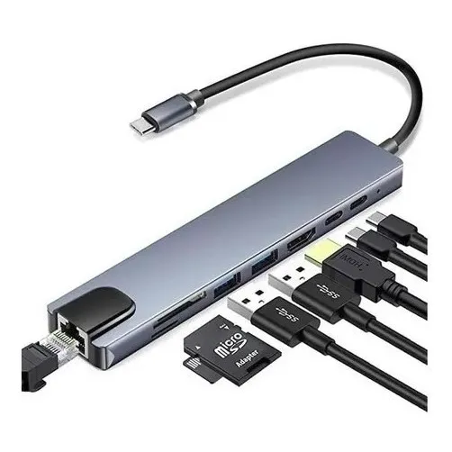 Hub Tipo C 8 En 1 Usb 3.0 Hdmi 4k Rj45 Sd Thunderbolt 3 Dp