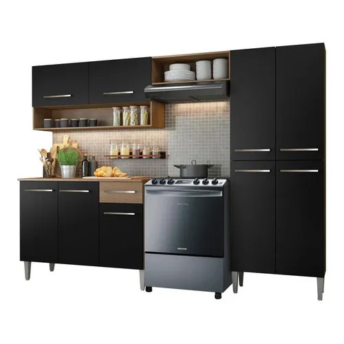 Cocina Integral Completa Emilly Pop 229 cm 2 Marrón Negro Madesa GREM229002