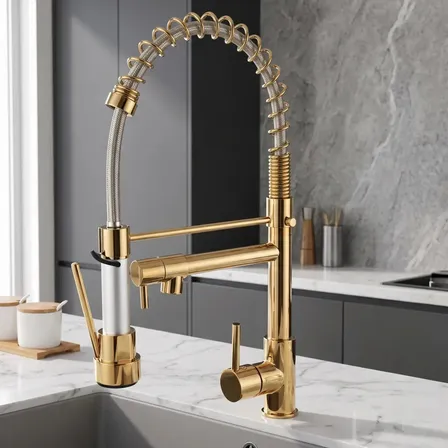 Torneira Cozinha Gourmet Yesop Bancada Pia Inox Dourada, Dupla Função Mola, Spray E Jato Reto Simultâneos, Misturador... Dourado Brilhante