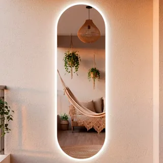 Rei Dos Vidros Espelho Orgânico Grande Pílula 150x50 De Parede Com Led