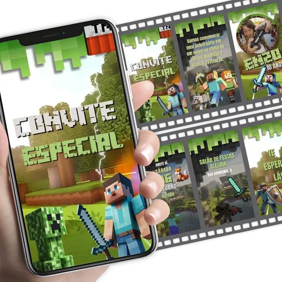 Convite Digital Animado Minecraft Com Som