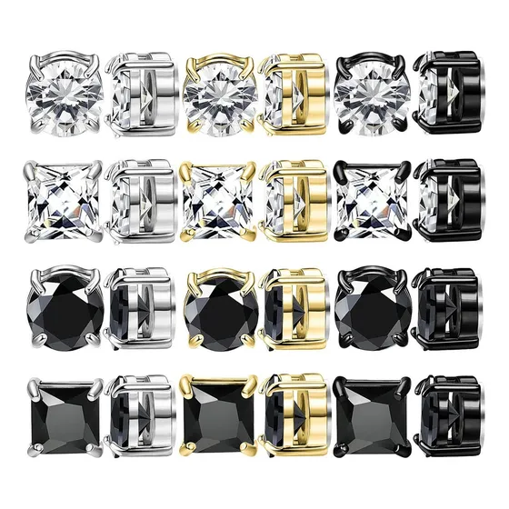 12 Pares Aretes Falsos Piercing Hombre Imán Acero Inoxidable