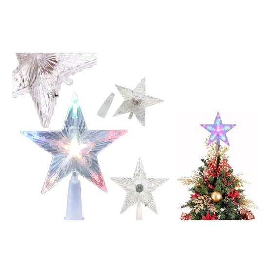 Estrela Arvore Natal Ponteira Luz Led Color Bateria 15 Cm