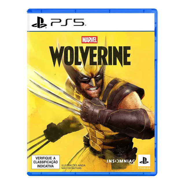 Capa do jogo Marvel's Wolverine para Playstation 5 com o personagem em destaque sobre fundo amarelo