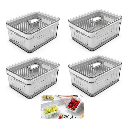Kit 4 Organizadores Geladeira Clicando E Comprando Transparente 1,9l Acrílico