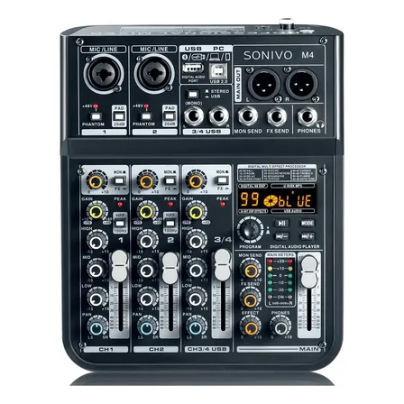 Mesa de Som Digital CVLITE M4 de 4 Canais Com Bluetooth e 99 Efeitos DSP