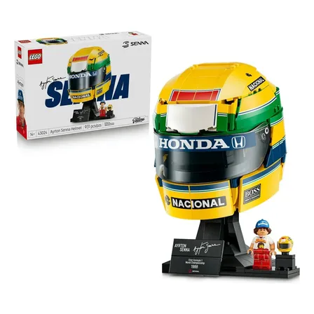 Capacete Ayrton Senna 43024 da LEGO® Editions; conjunto de construção e coleção F1®; ideia de presente para fãs de Fórmula 1; inclui placa de autógrafo e minifigura de Senna; maiores de 14 anos