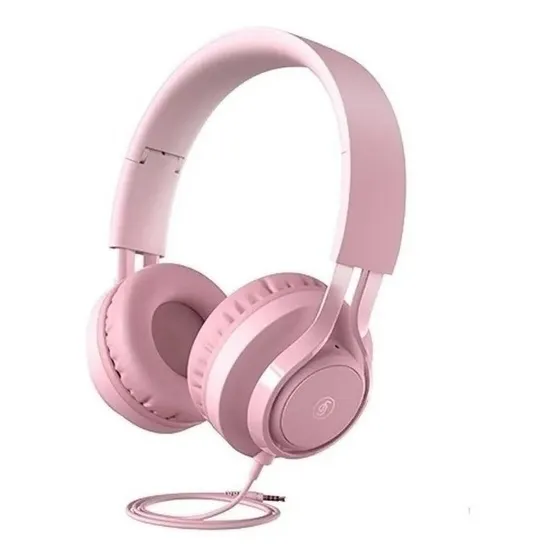 Auriculares Fingertime Cable Mic Con Limitador Volumen Niños Color Rosa