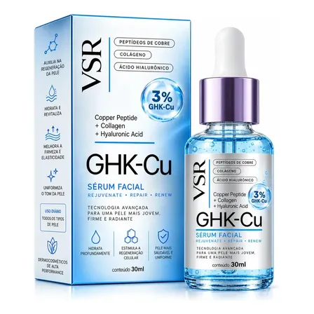 Sérum Facial 3% Ghk-cu Anti-idade Peptídeo Cobre 30ml VSR Todo Tipo De Pele Dia/noite