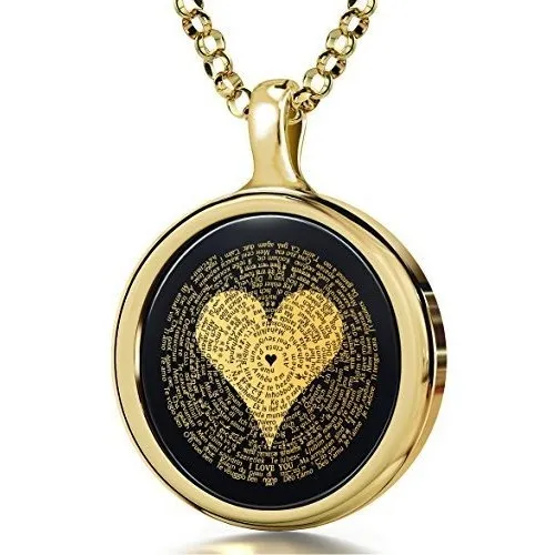Collar  Te Amo  En 120 Idiomas En Oro Puro Sobre Ónix, 18