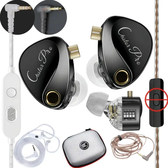 Audífonos Kz Castor Pro Versión Bass Iem Músicos Gamer Kit Negro