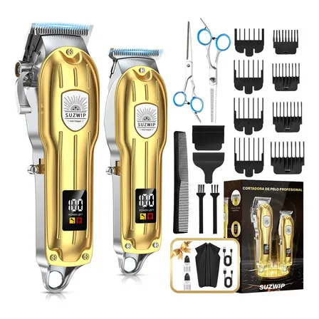 Máquina Para Cortar Cabello Suzwip Profesional Kit De Cortadoras, Cortapelos Inalámbrico 9000rpm Para Hombre, 3500mah Batería De Larga Duración, Adecuado Para Uso Familiar, Barbería Y Niños (dorado)