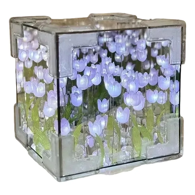 Lampara Pequeña Tulipanes Infinitos Espejo Cubo Para Armar