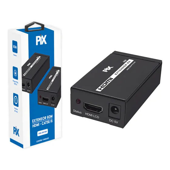 Extensor Hdmi Rj45 60 Metros Adaptador Cabo Rede Cat5e/6