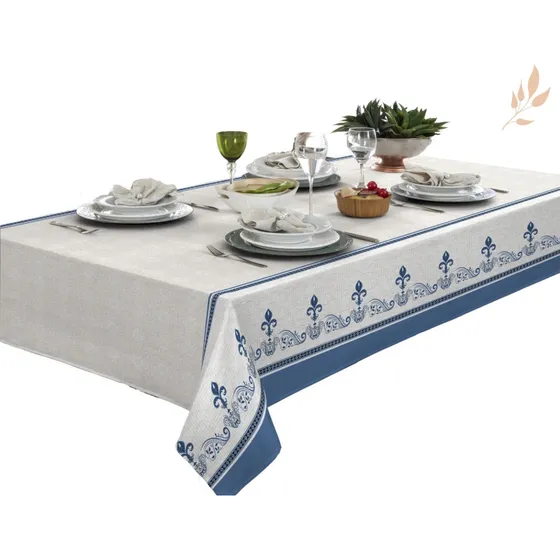 Toalha De Mesa 6 Lugares Retangular Rústica Luxo 1,40x2,10m Cor Flor de lis