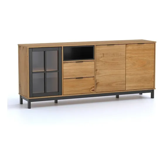 Aparador Denise 1219 La Cueva Muebles Color Miel/Negro Aparador Bargueño Rack Buffet Living Comedor Madera