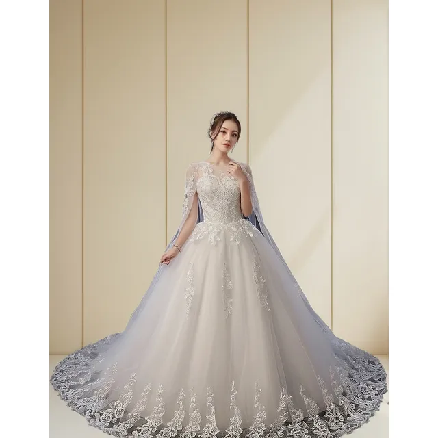 Vestido De Novia De Encaje Princesa Manga Larga Con Enaguas