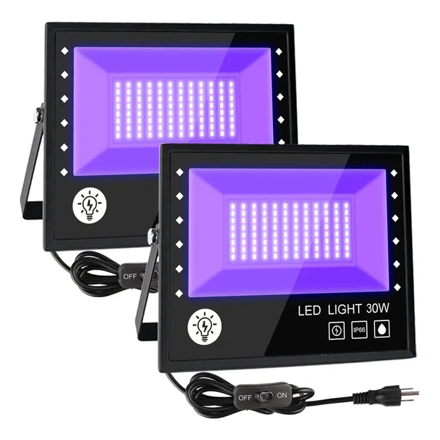 [2] Lamparas Led Luz Negra Uv 30w Con Switch, Para Eventos Negro