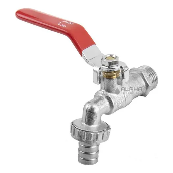 Torneira Esfera Jardim C/ Bico Uso Geral 1/2 X 3/4 Metal Acabamento Polido brilhante Cor Prateado Marca Alpha Hidrometais