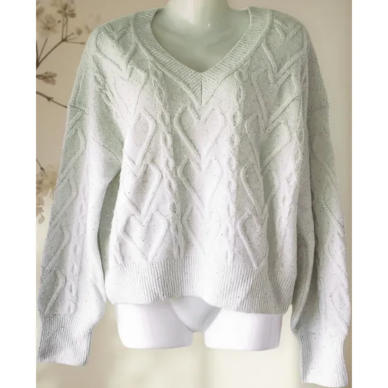 Buzo De Lana Blanco Con Lentejuelas, Nuevo,tl/xl.
