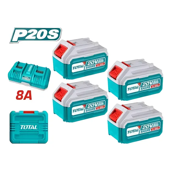 Set 4 Baterías 5,0ah + Cargador 8ah Doble Industrial Total