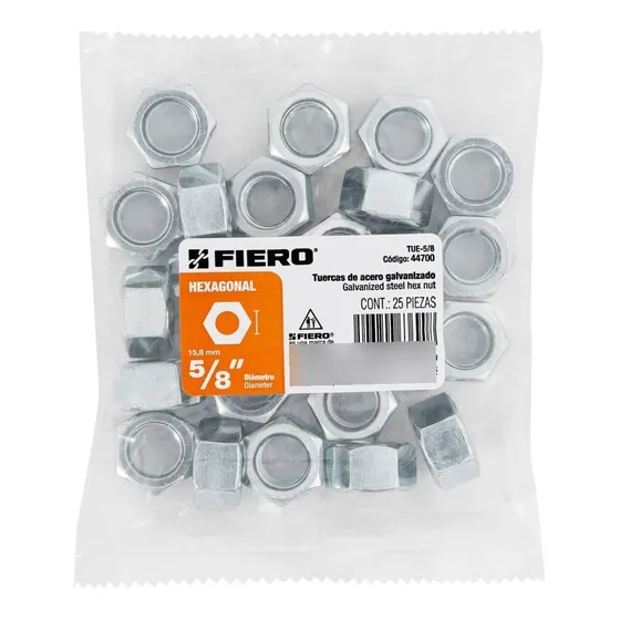 Kit De 25 Tuercas De Acero Galvanizado Hexagonal De 5/8'