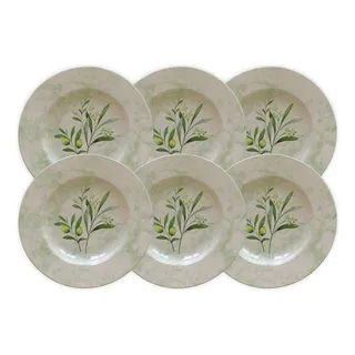 Jogo De Pratos De Sobremesa Porcelana Tramontina Oliva 6 Pç Cor Verde Florido Jogo De Pratos De Sobremesa Porcelana Tramontina Oliva 6 Pç Cor Verde Florido