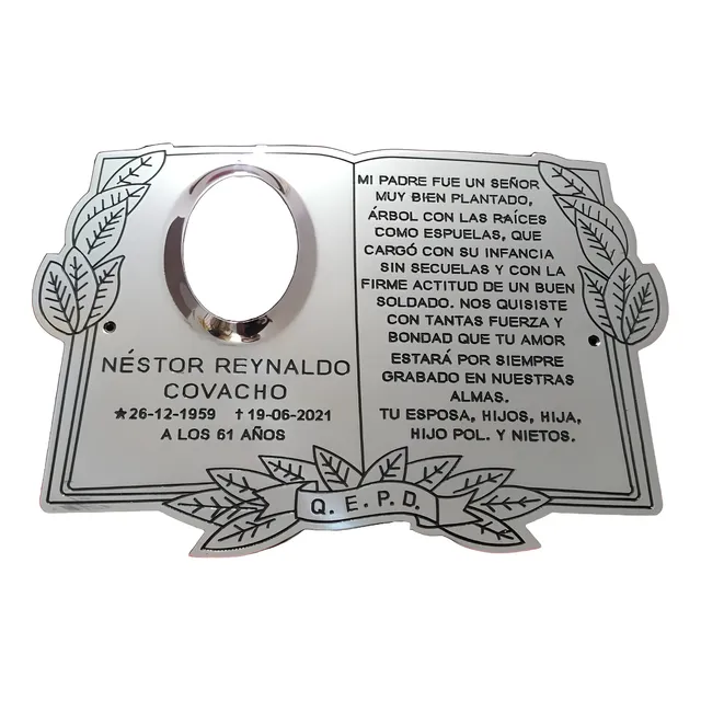 Placa Recordatoria Cementerio 30x20 Libro Exterior + Foto 