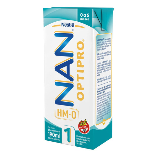 Leche de fórmula líquida Nestlé Nan Optipro 1  en brick 24 unidades de 190mL - 0  a 6 meses