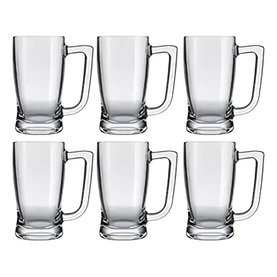 Jogo 6 Canecas De Chopp Cerveja De Vidro 340ml Line Cor Transparente