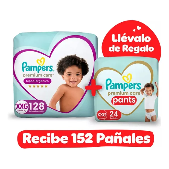 Pack Pañales Premium Care Anti-derrames 128+24 Unidades Pampers
