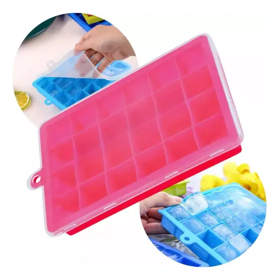 Cubitera Molde Silicona Hielo Hielera Cubetera Tapa Apilable