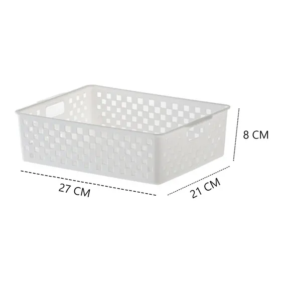 Cesta Organizadora Cuadrada Rectangular, Color Blanco, 27 X 21 X 8 Cm