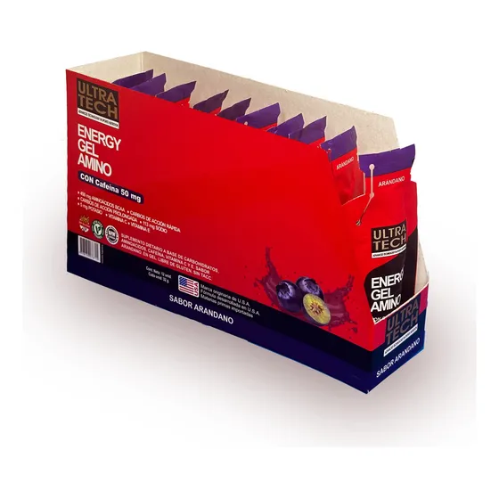 Energy Gel Amino Con Cafeína Ultra Tech 32 Gr Caja X 12 Unid Sabor Arándano
