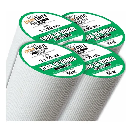 4 Rollos Malla Fibra De Vidrio Con Adhesivo  De 1 X 50 Mts. 
