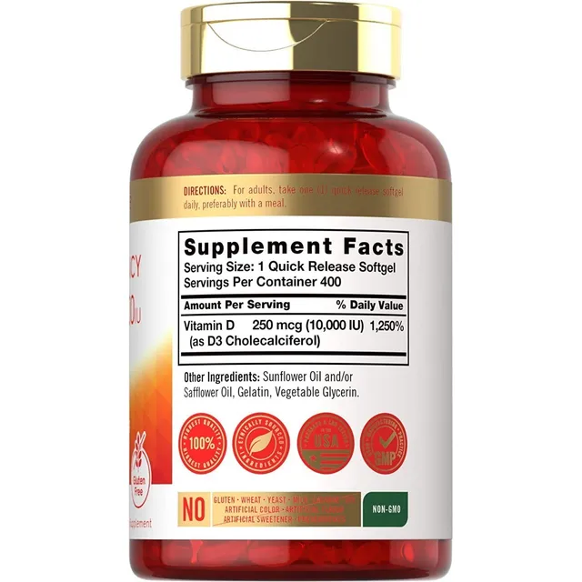 Vitamina D3 Softgels Natural 10,000iu 400 Tabletas Eg D9