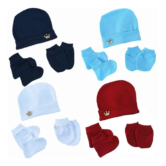 Touca + Luva + Sapatinho Kit 4 Unidades Com 3 Pçs Cada Kit