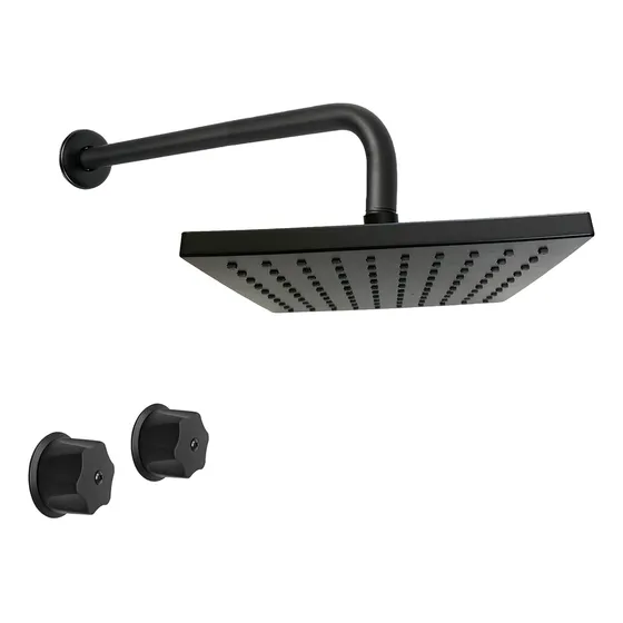 Regadera Cuadrada Abs 20cm Negro Mate  Con Brazo Y Manerales