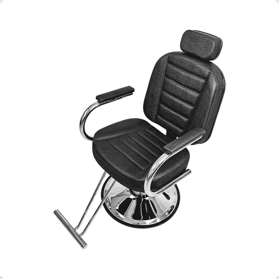 Cadeira de barbearia Hadassa Móveis H&D Matisse Barbeiro U com costas reclinável com base redonda cor preto croco
