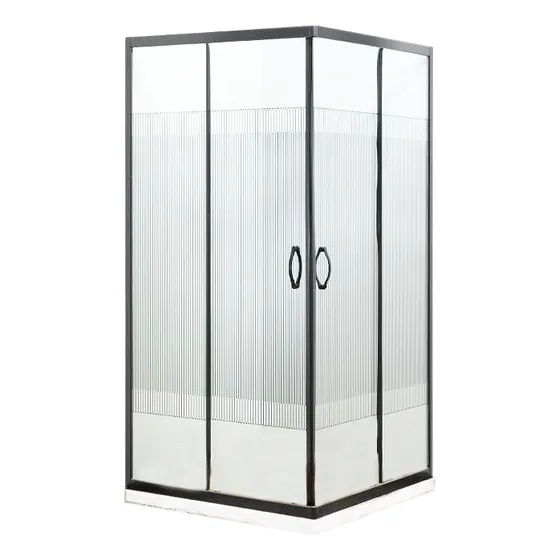 Mampara Shower Door 70x70x194 Cms Vidrio Line/black Dechaus Transparente Negro