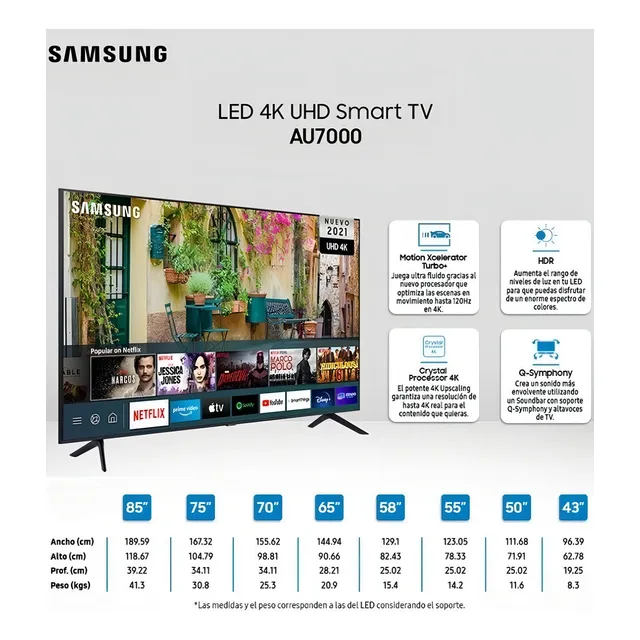 Tv Samsung Crystal 60 PuLG Au7000 4k Uhd Con Bluethooth