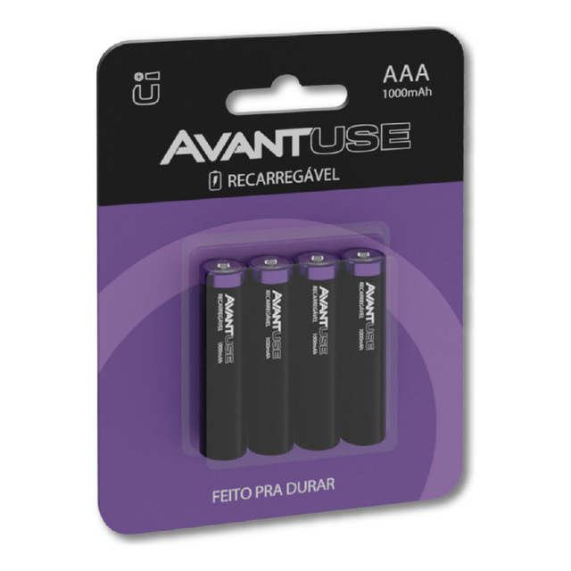 Kit 4 Pilhas Recarregável Palito Aaa 3a 1.2v 1000mah Cod: 408180016 Avant Use Kit 4 Pilhas Recarregável Palito Aaa 3a 1.2v 1000mah Cod: 408180016 Avant Use