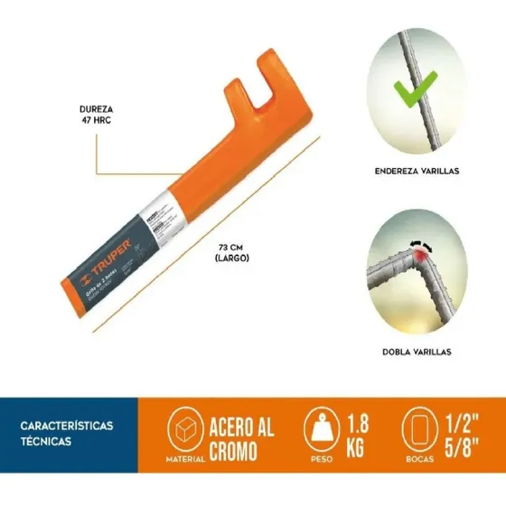 Grifa De Dos Bocas De 5/8 Y 1/2¨ Doblar Y Enderezar Varillas