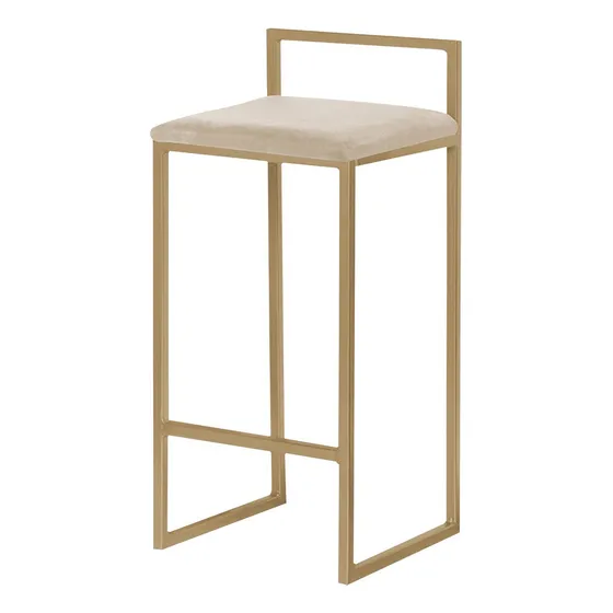 Banqueta Decorativa Selena Base Gold Veludo Bege - Gran Belo